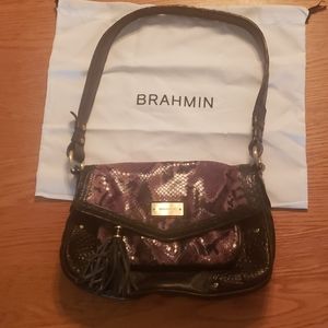 Black/Snake trim Brahmin shoulder bag.